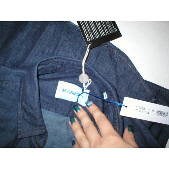 New Mens NWT Italy Designer M. Grifoni 40 M L Denim Shirt Snap Dark Blue LS Cool - Picture 10 of 10